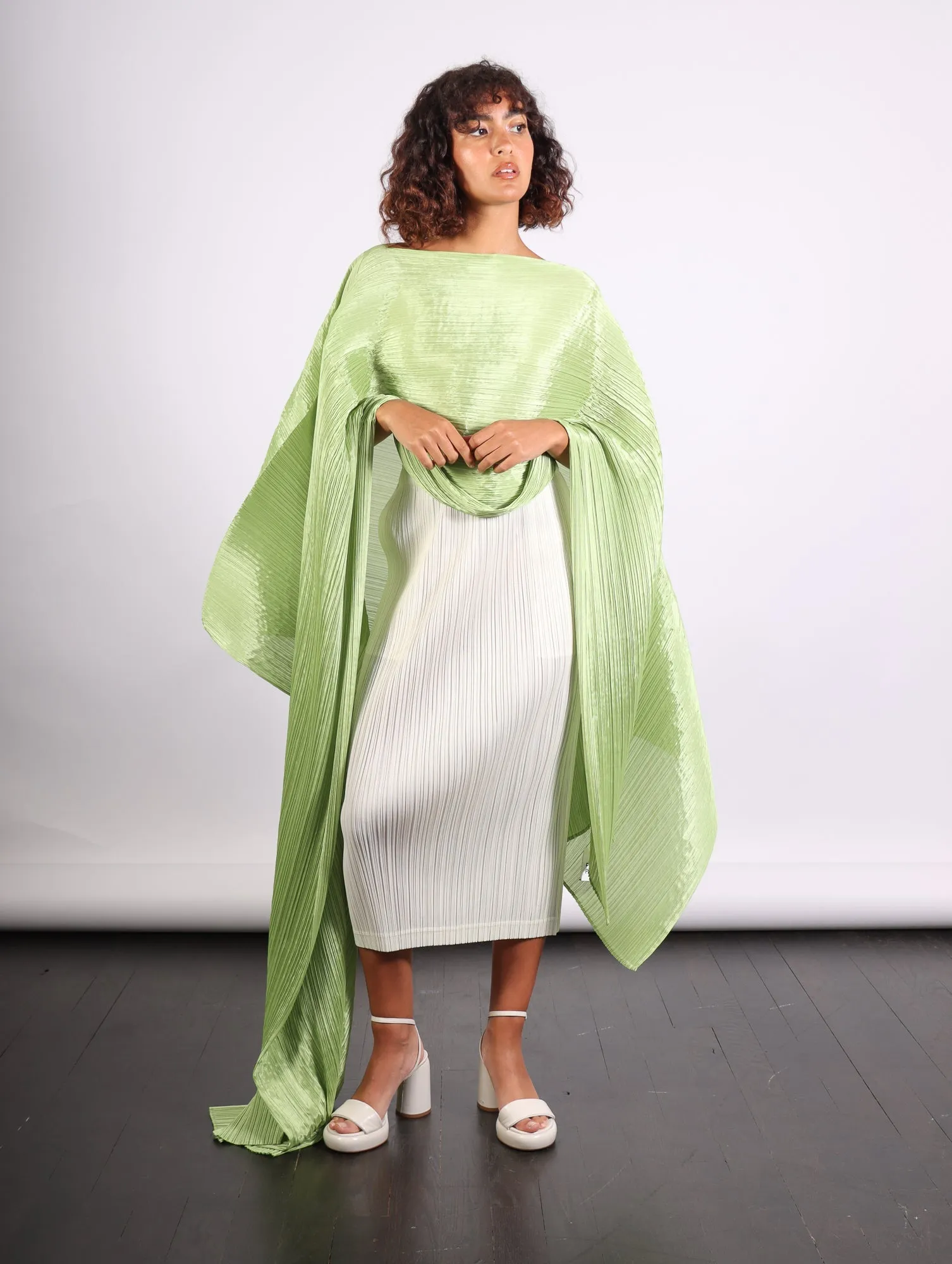 Madame T Stole in Pale Green by Pleats Please Issey Miyake