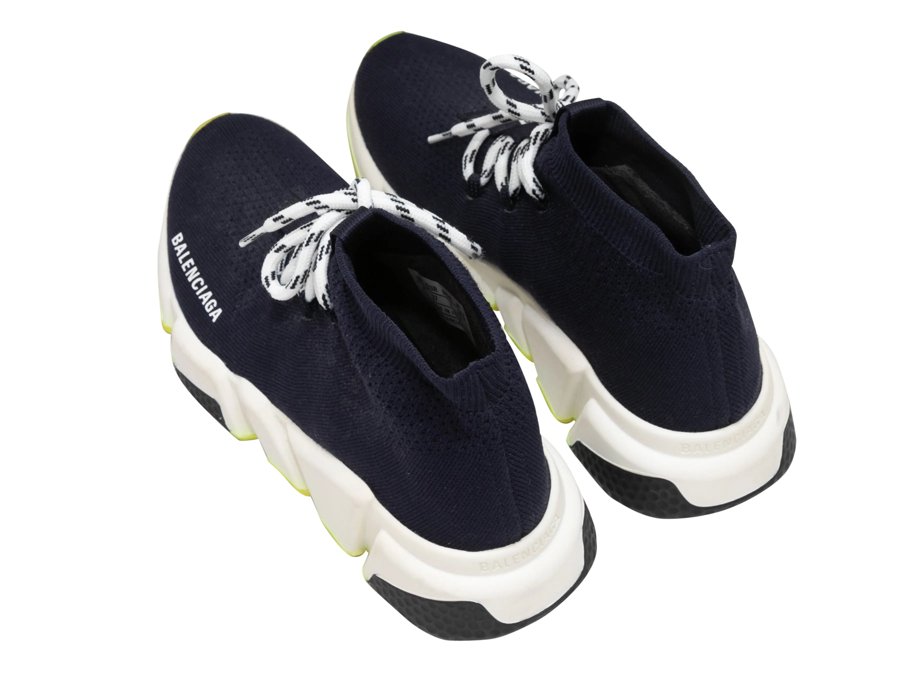 Navy & White Balenciaga High-Top Sock Sneakers Size 37