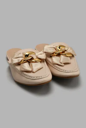 Nude Mule With Ribbon Trim