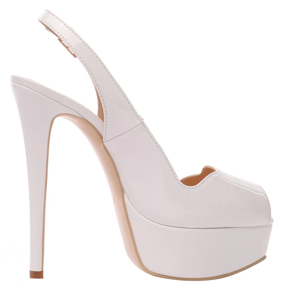 Party 14cm White Slingbacks Pumps Spike Stilettos with Platform