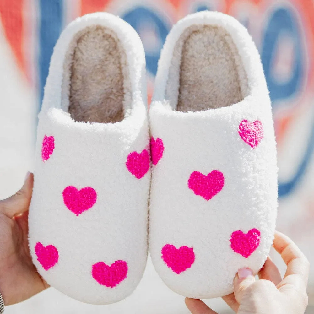 Pink Hearts All Over Cozy Slippers