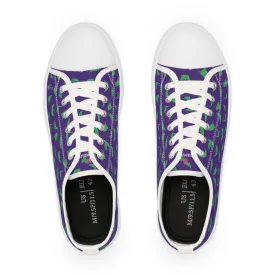 Purple Crane Print Men's Sneakers, Green and Purple Japanese Crane Print Men's Low Top Sneaker Shoes (US Size: 5-14)