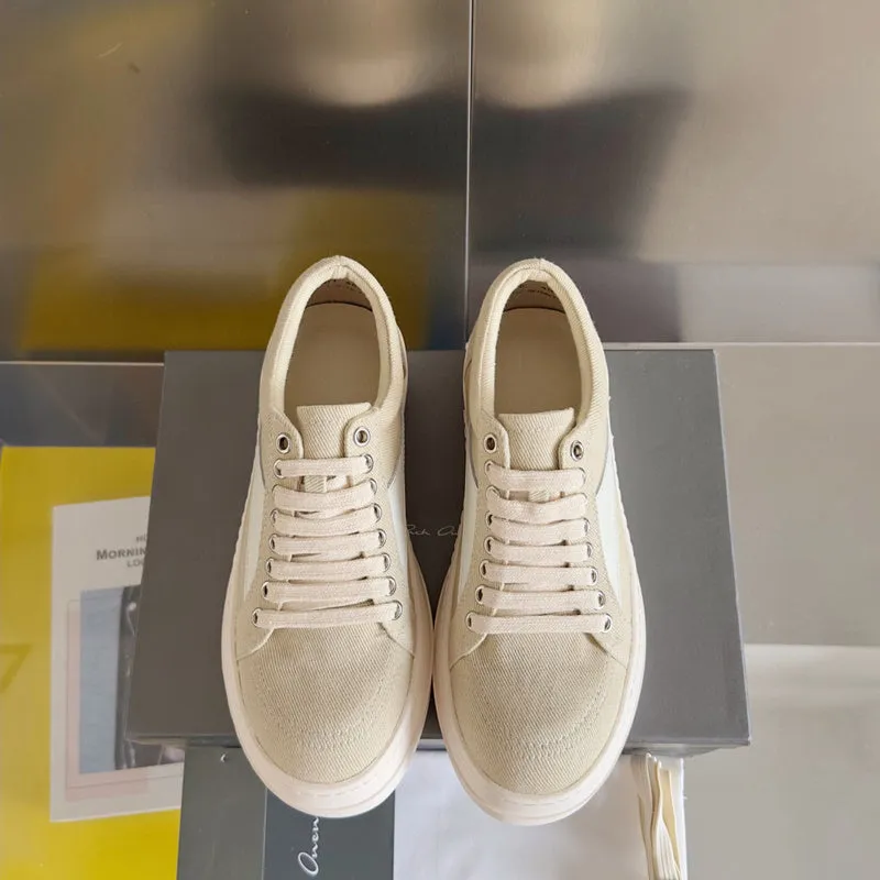 Rick Owens Beige Canvas Low-Top Sneakers