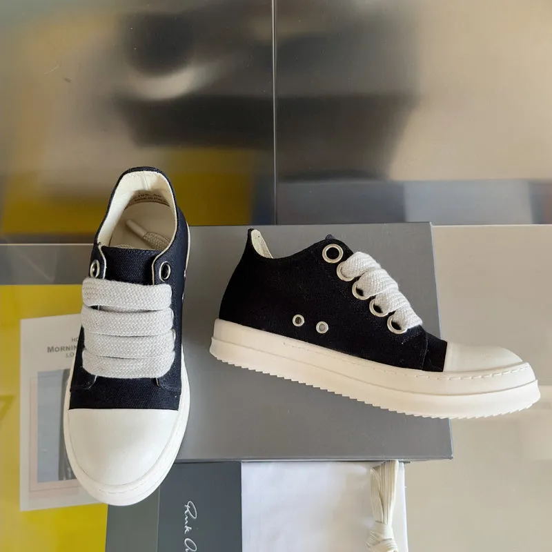 Rick Owens Black Canvas Low-Top Sneakers