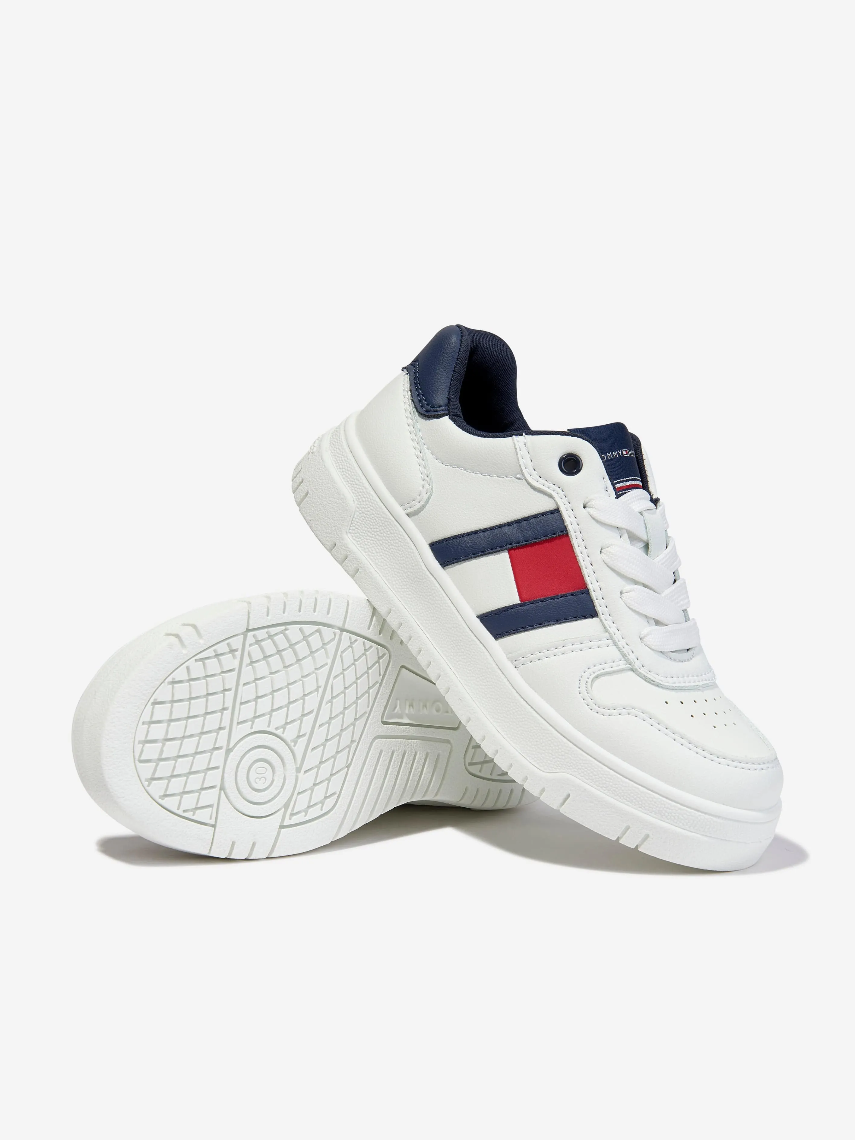 Tommy Hilfiger Kids Flag Low Cut Lace-Up Trainers in White