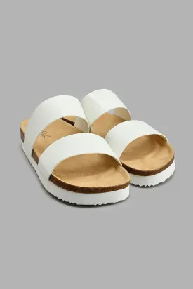 White Double Strap Comfort Mule