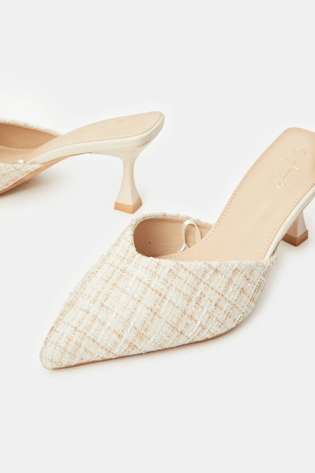 Women Beige Tweed Mule