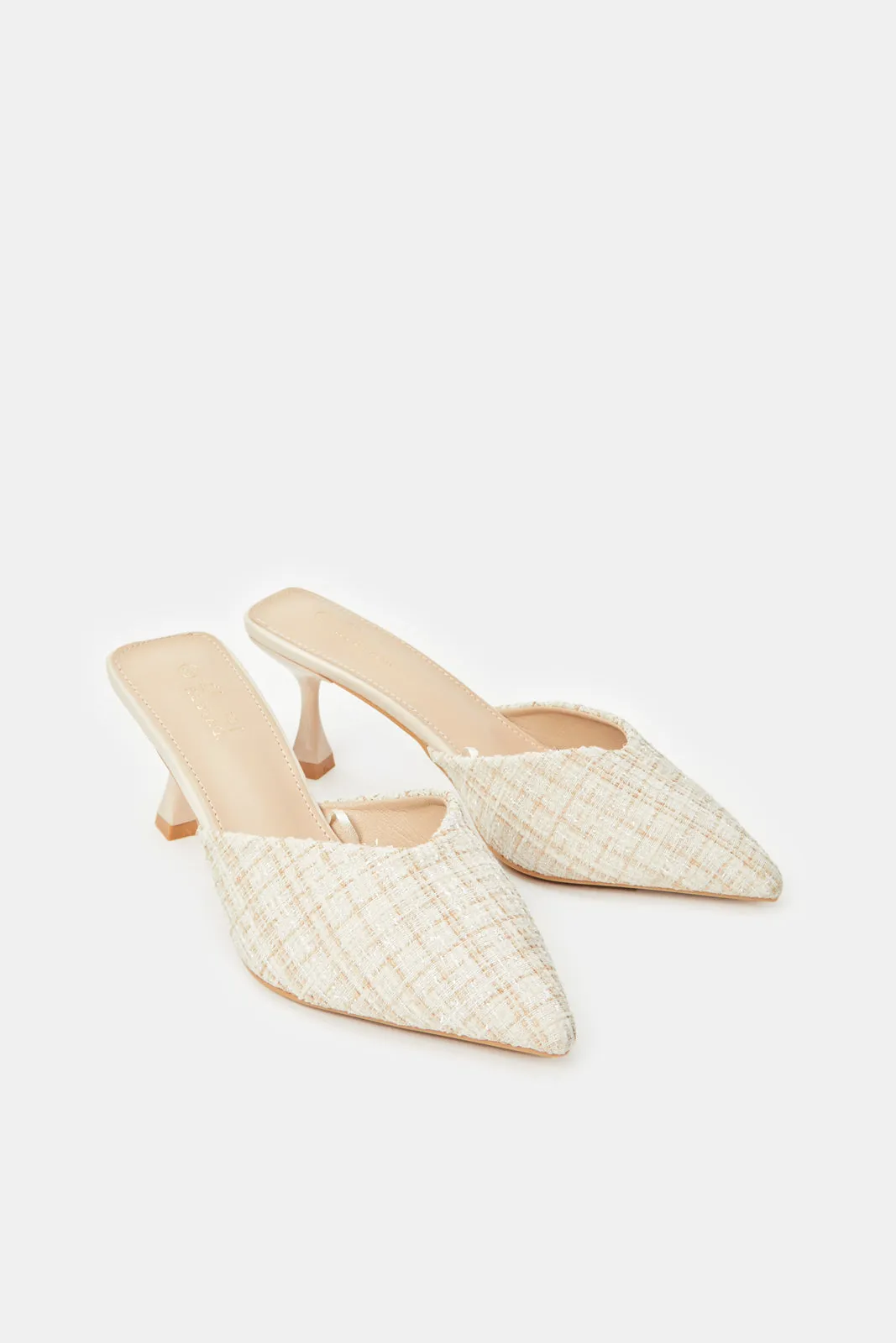 Women Beige Tweed Mule