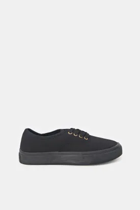 Women Black Canvas Lace Up