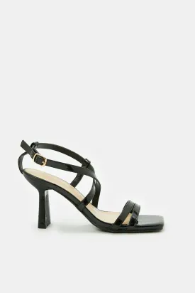 Women Black Strappy Mule With Patent Upper