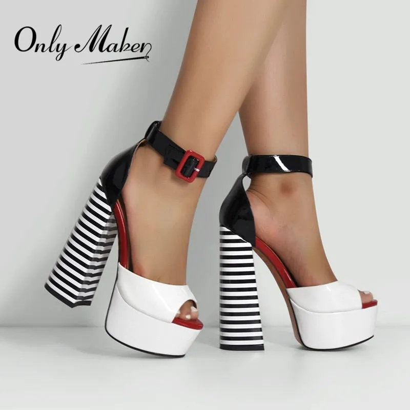 Women Sandals Platform Peep Toe Chunky Square Heel