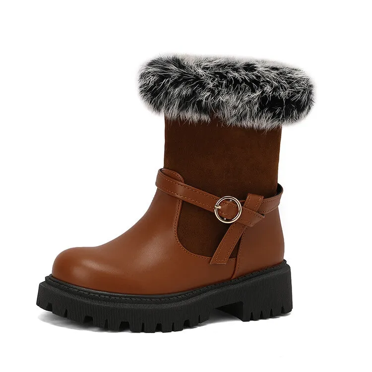 Women's Buckle Strap Round Toe Flat Short Boots