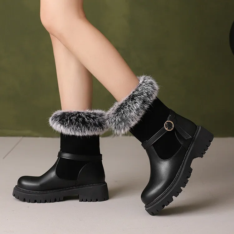 Women's Buckle Strap Round Toe Flat Short Boots