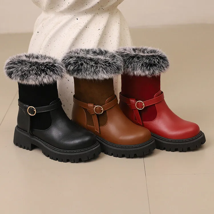 Women's Buckle Strap Round Toe Flat Short Boots