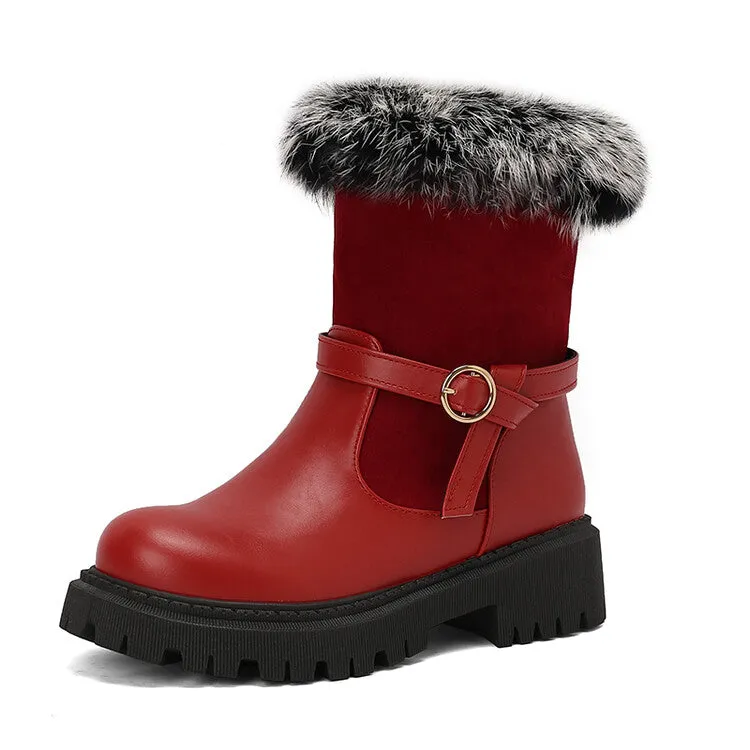 Women's Buckle Strap Round Toe Flat Short Boots