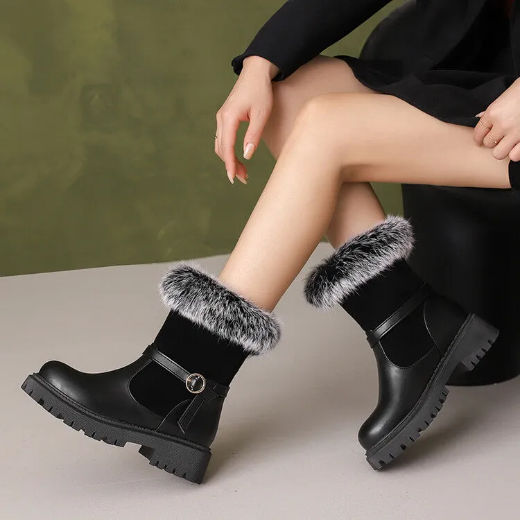 Women's Buckle Strap Round Toe Flat Short Boots