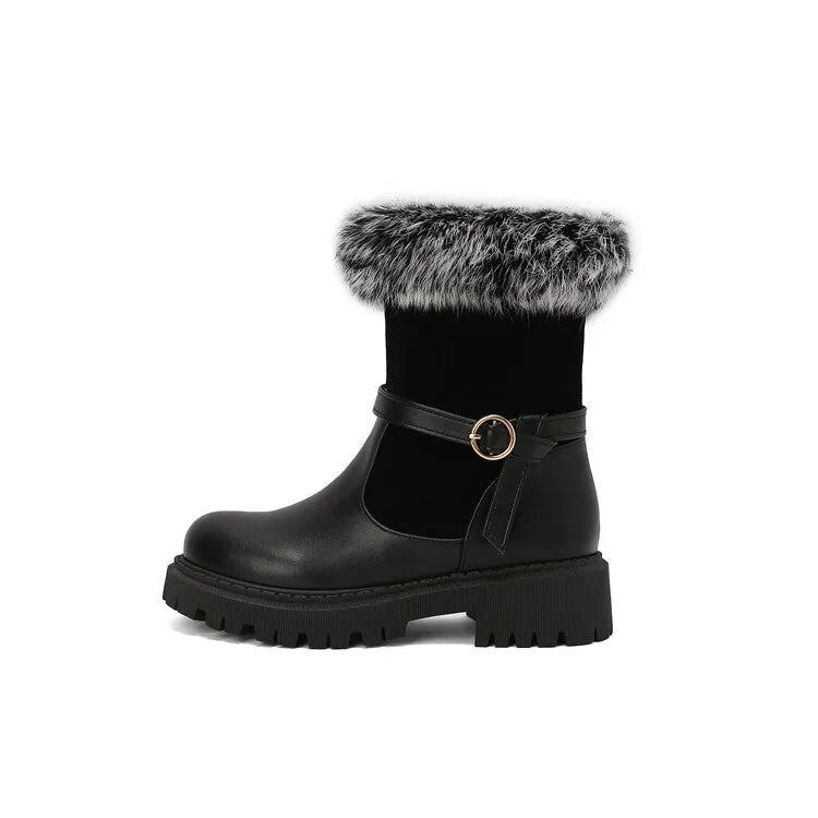 Women's Buckle Strap Round Toe Flat Short Boots